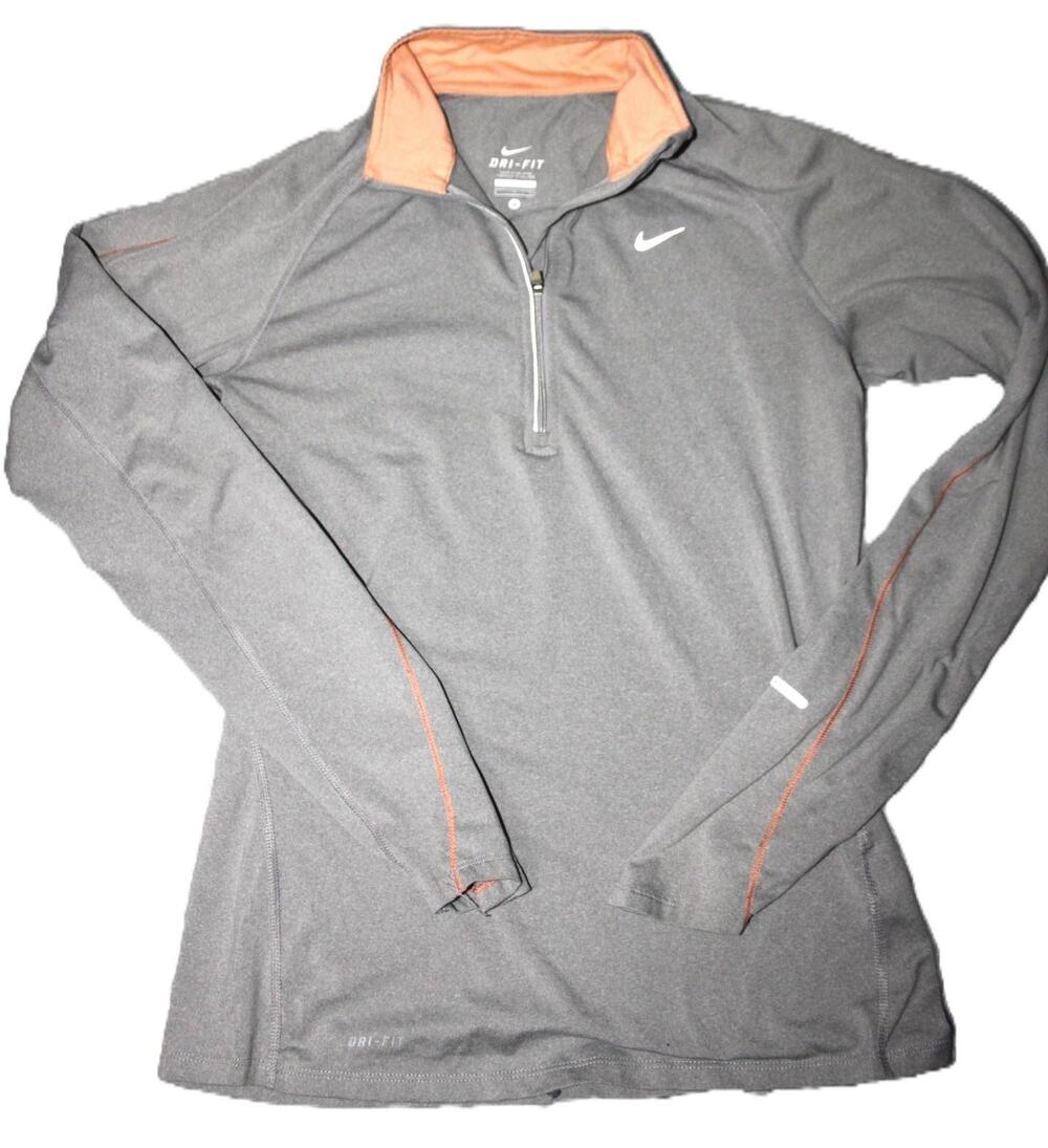 Nike Pullover Womens Small Gray Dri-FIT 1/4 Zip Running Athletic Performance Top